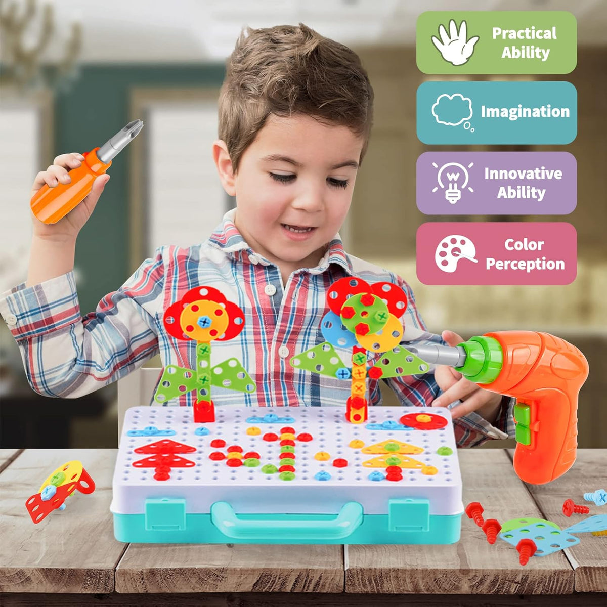 DIY Electric Drill Puzzle Set, Kids STEM Take Apart Toys, 2D 3D Educational Building Blocks