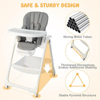 BABY JOY Baby High Chair, Foldable Highchair w/ 7 Heights, 5 Recline Positions(Grey)