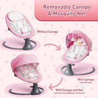 Electric Baby Swing Chair: Baby Rocker with Bluetooth Remote Control - Baby Bouncer Chair 5 Speeds & 12 Preset Lullabies Toddler Swing with 3 Timers for Newborn Boys & Girls (Pink)