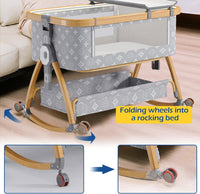 Baby Cradle Bed, Baby Bassinet with Mattress and Mosquito net, Portable 3 in 1 Baby Bed (Doodle)