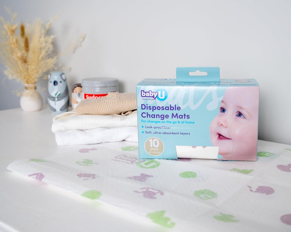 BabyU Nappy Change Essentials Bundle 2 - Fragrance Free Wipes, Scented Nappy Bags & Dispoable Change Mats
