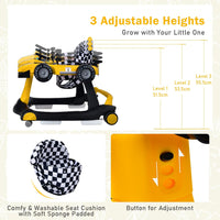 BABY JOY 4-in-1 Baby Walker, Foldable Activity Car Baby Walker w/3 Adjustable Height(Yellow)