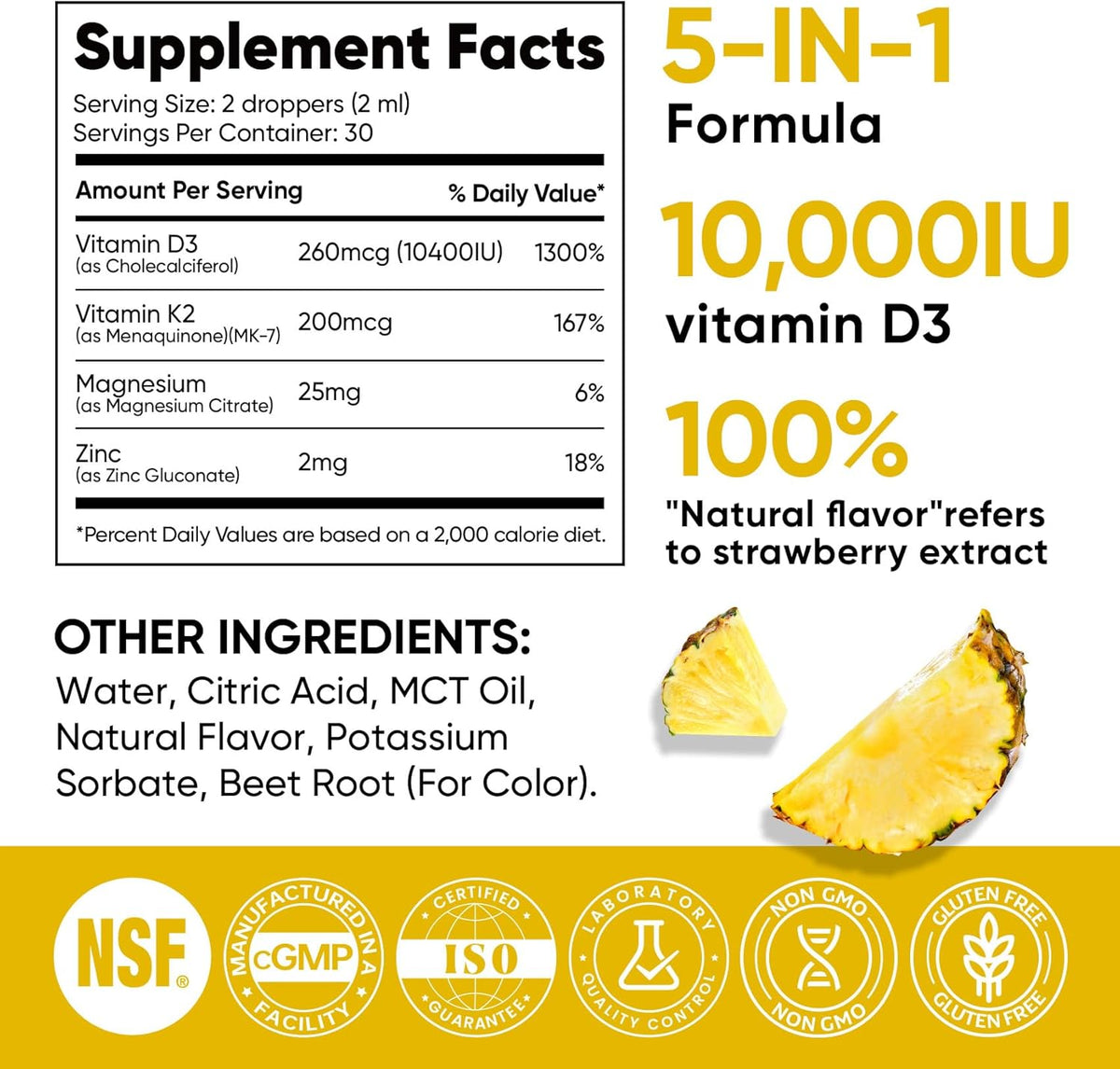 Venture Pal 5-in-1 Vitamin D3 10000 IU & K2 as MK-7 200mcg with Magnesium, MCT Oil, Zinc, Sugar-Free Vitamin D Liquid |Maximum Absorption for Bone, Mood & Immune Health - 2 FL OZ, 60 Days