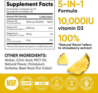 Venture Pal 5-in-1 Vitamin D3 10000 IU & K2 as MK-7 200mcg with Magnesium, MCT Oil, Zinc, Sugar-Free Vitamin D Liquid |Maximum Absorption for Bone, Mood & Immune Health - 2 FL OZ, 60 Days