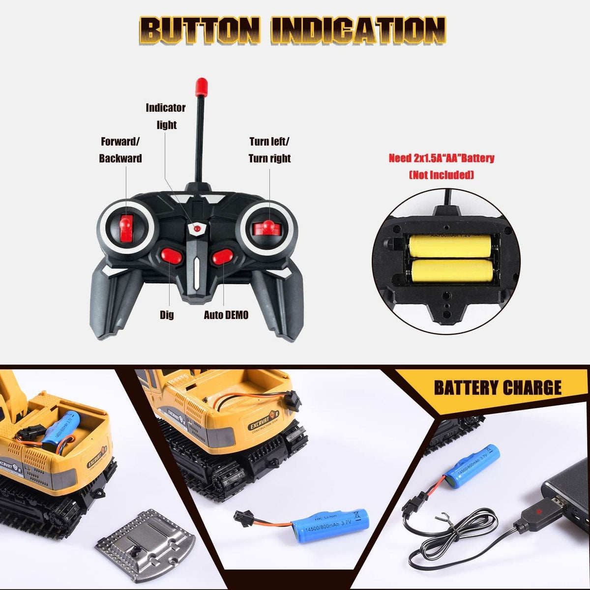 Remote Control Excavator Hydraulic Truck. 6 Channel Full Functional Rechargeable RC Toy