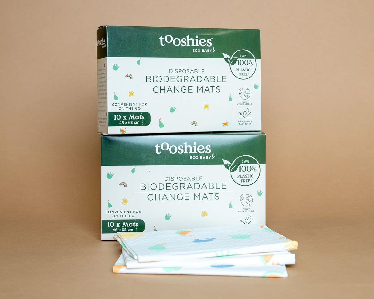 Tooshies Eco Nappies Size 1 Newborn, 104 Count + Biodegradable Nappy Bags 40pk + Water Eco Wipes, Pack of 1120 + Change Mats 10pk