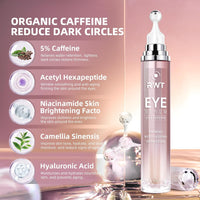 5% Caffeine Eye Cream & Under Eye Serum for Dark Circles and Puffiness, 360° Massage Roller Ball Eyes Treatment Serum, Reduces Wrinkles Fine Lines for Women