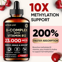 Venture Pal 11-in-1 Vitamin B Complex Liquid Drops, B12 Methylcobalamin | B9 Folic | B1,B2,B3,B5,B6,B7 - Vitamin C, Choline, Inositol, Immune & Energy Metabolism, Brain & Heart Support