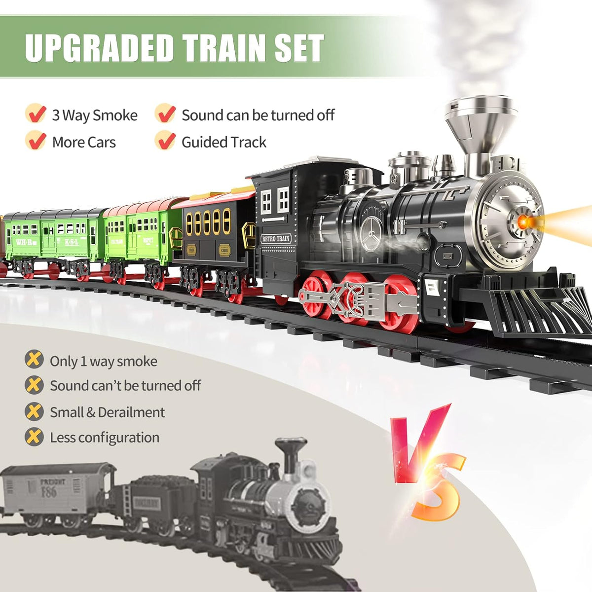MSKOLER Large Train Set - Kids Electric Train Toy with 3 Way Smoke Locomotive Boys & Girls