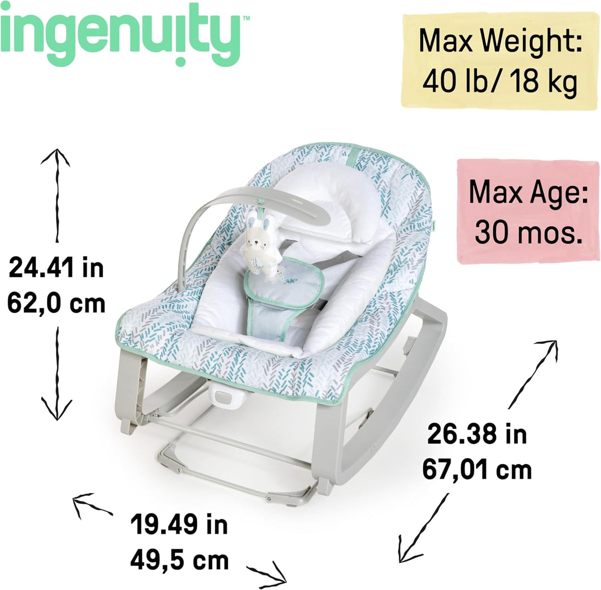 Ingenuity Keep Cozy 3-in-1 Grow with Me Vibrating Baby Bouncer Seat & Infant to Toddler Rocker - Spruce, Newborn and up