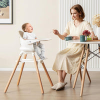 BABY JOY 6-in-1 Convertible Wooden High Chair, Baby High Chair with Double Dishwasher, Beige