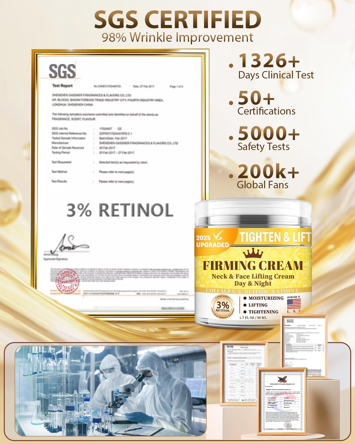 3% Retinol Cream Face Moisturizer, Anti Aging Neck Firming Cream with Collagen
