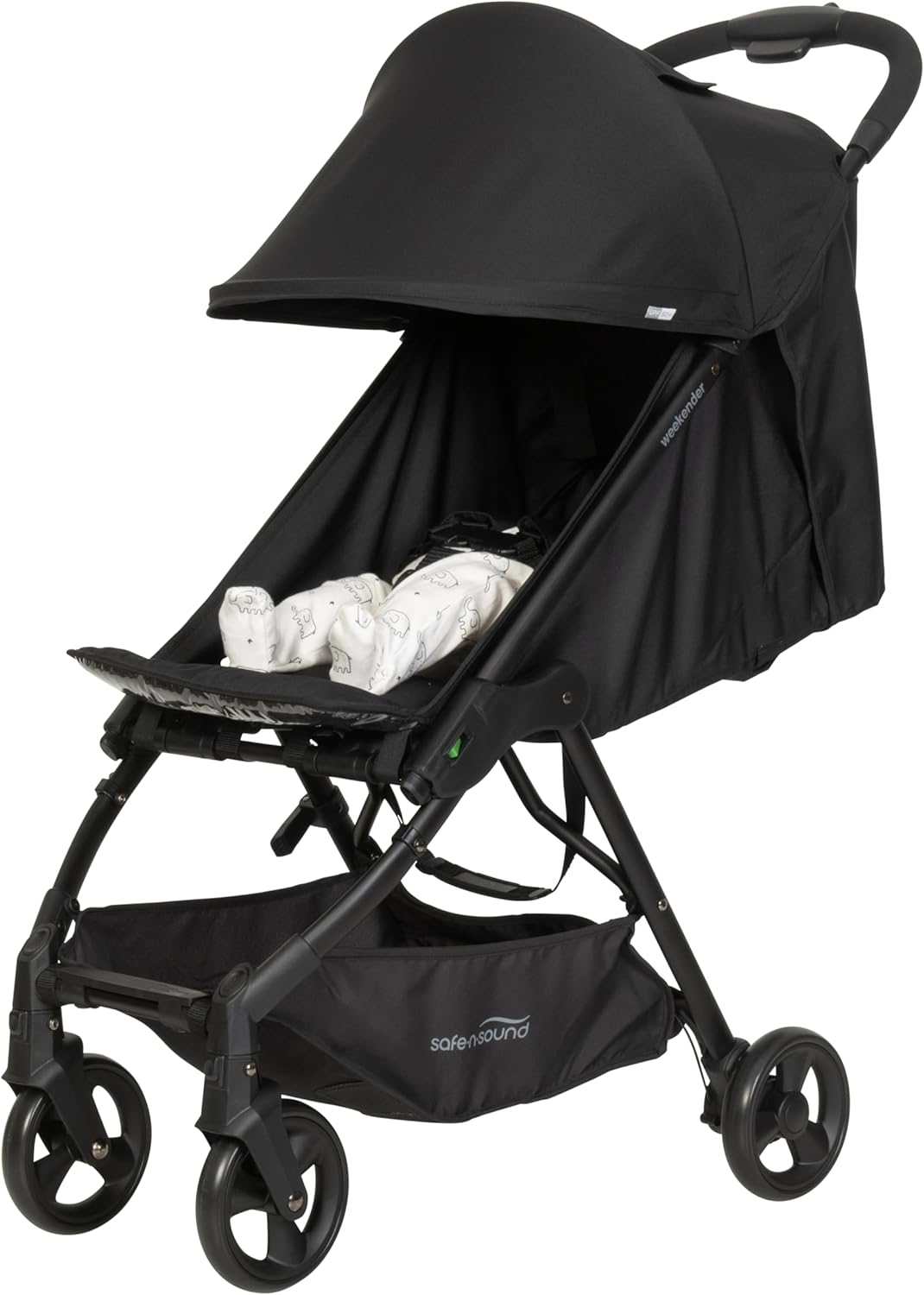 Safe-n-Sound Weekender Stroller, Compact, Lightweight Self Standing Fold with Adjustable Built in Carry Strap, 6kg Basket Capacity, Black (37015)