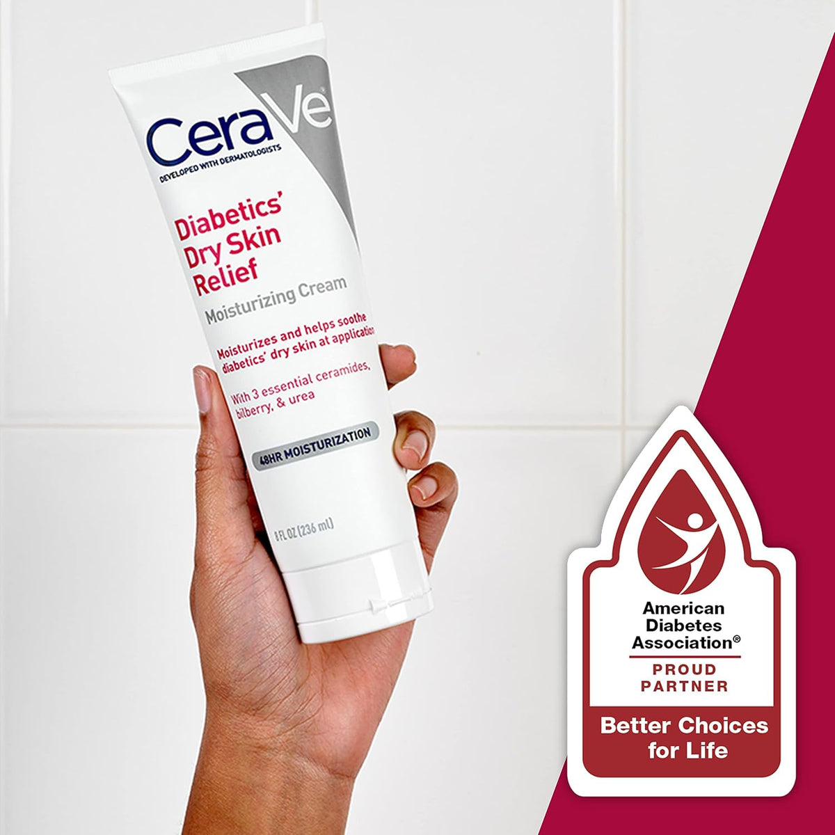 CeraVe Moisturizing Cream for Diabetics’ Dry Skin, Urea Cream with Bilberry for Face and Body, Fragrance Free & Paraben Free, 8 Ounce