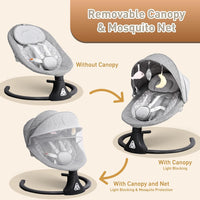 Electric Baby Swing Chair with Bluetooth Remote Control | Cordless 5-Speed Levels 12 Lullabies & 3 Timers | 3 Adjustable Angles - Rocking Chair for Newborn | Gray