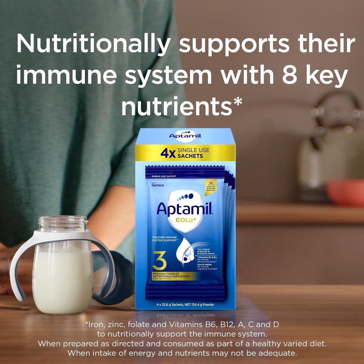 Aptamil Gold+ 3 Premium Toddler Milk Drink, Rich in Essentials Vitamins and Minerals, Toddler Formula with Probiotic & Prebiotic, Easy to Prepare, From 1 Year, Powder Sachets, Easy to Carry On The Go, Pack of 15