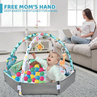 Baby Gym Play Mat, 8-in-1 Tummy Time Mat & Ball Pit with 6 Toys