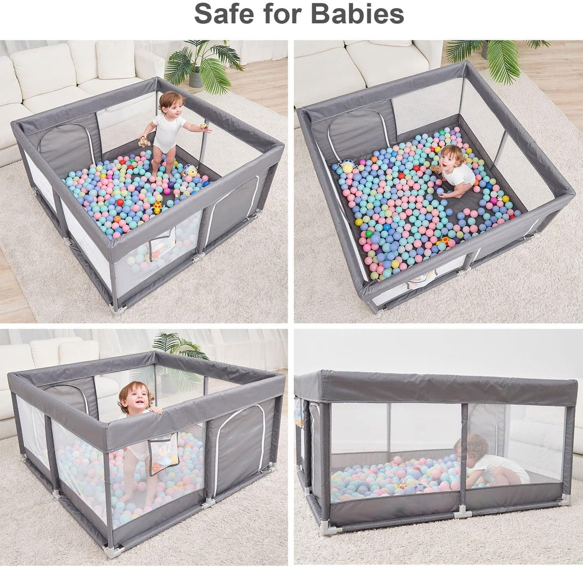 PandaEar Grey Baby Playpen, Large Playpen for Toddlers(127×127 cm)