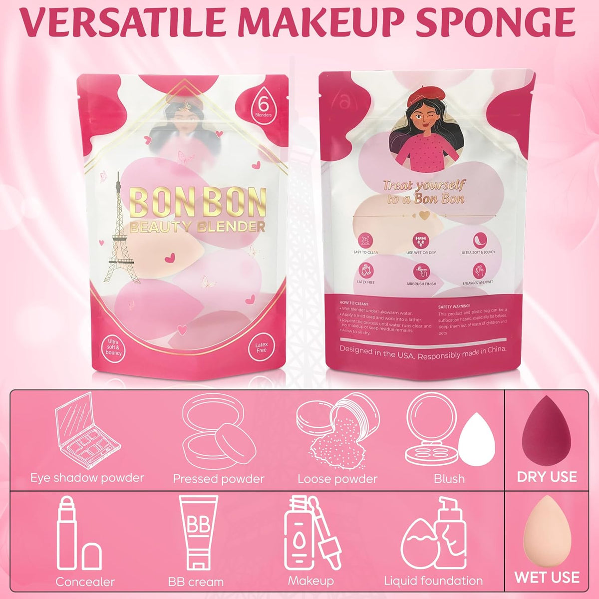 6Pcs Makeup Sponges for Foundation and Blending Powder, Cream and Liquid