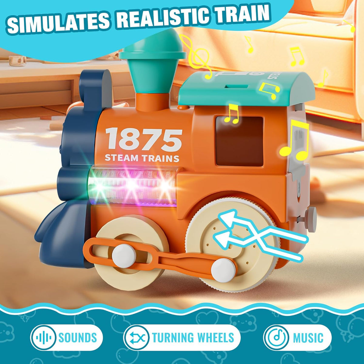 MORECOLL Electric Train Set for Toddlers, Kids Train Set w/Music, Lights & Train Tracks - First Choo Choo Train for Toddlers, Magnetic Train Toys for Toddlers, Birthday Gifts for Boys Girls