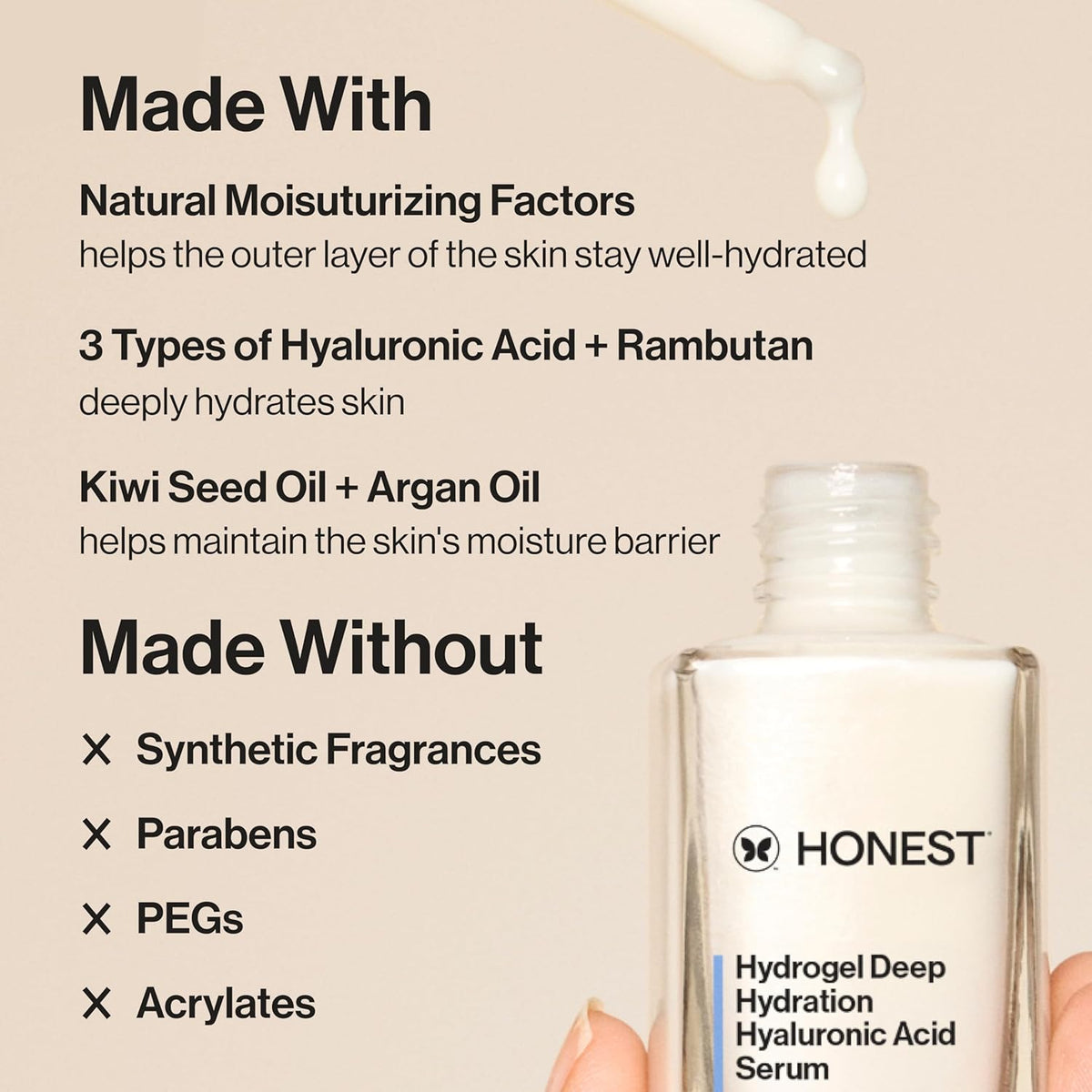 Honest Beauty Stay Hydrated Hyaluronic Acid + NMF Serum | Moisturizes + Reduces Fine Lines | 1 fl oz