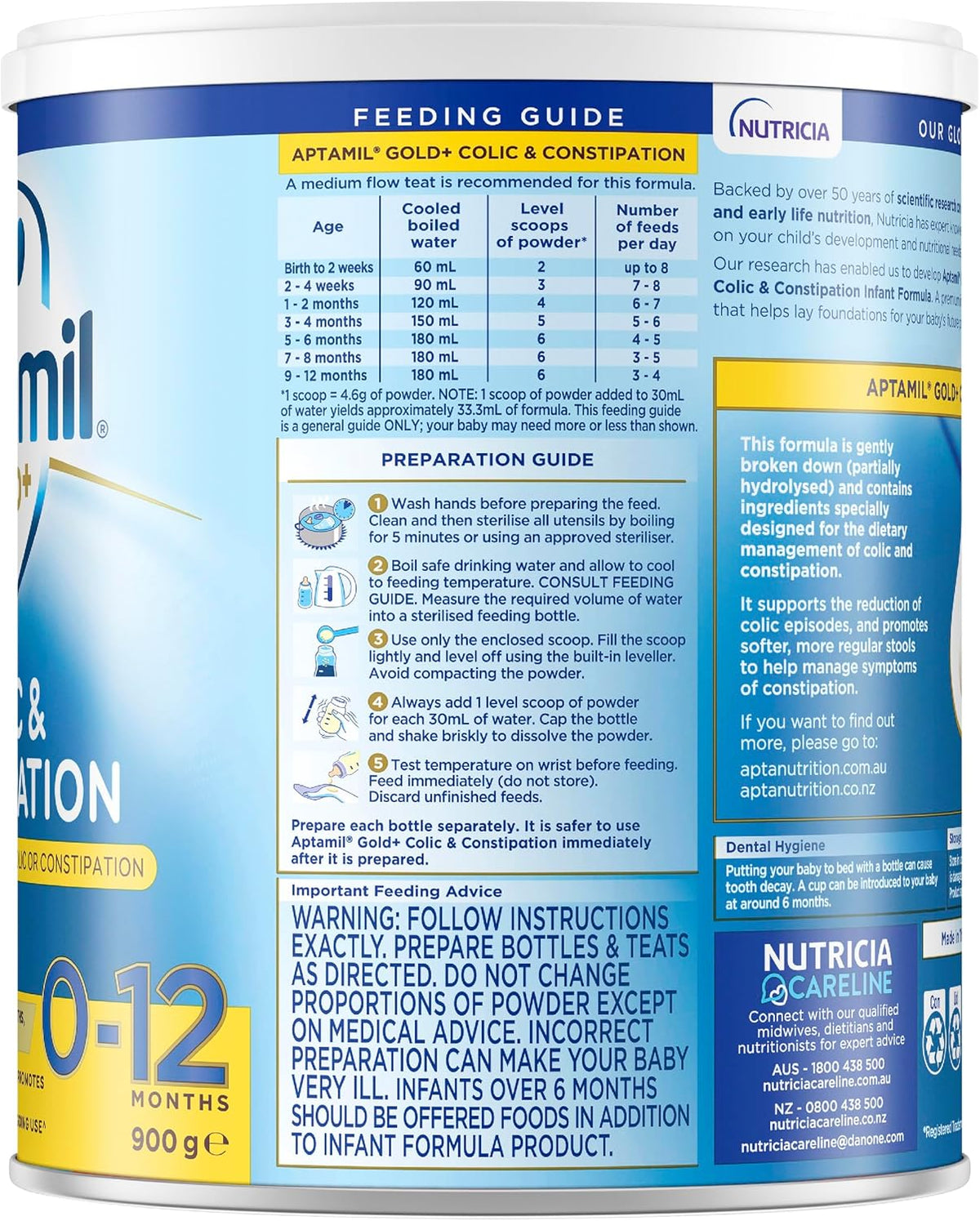 Aptamil Gold+ Colic and Constipation Baby Infant Formula, From Birth to 12 Months, 900g