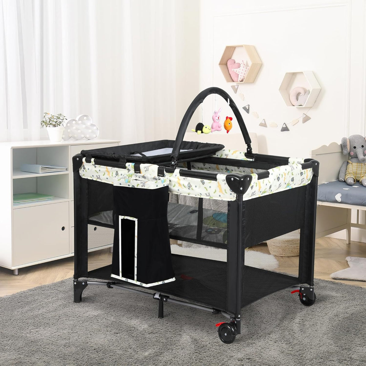 Bopeep Baby Cot Bed Crib Bedding Set Bassinet Safety Rails Fence Foldable Travel 3-in-1 Change Table Foldable Portacot Playard Carry Bag