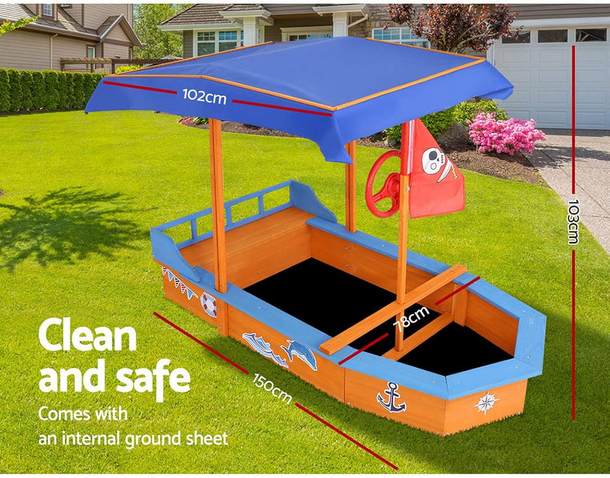 Keezi Kids Sandpit, Wooden Water Table Sand Pit Play Toys Sandcastle Garden Patio