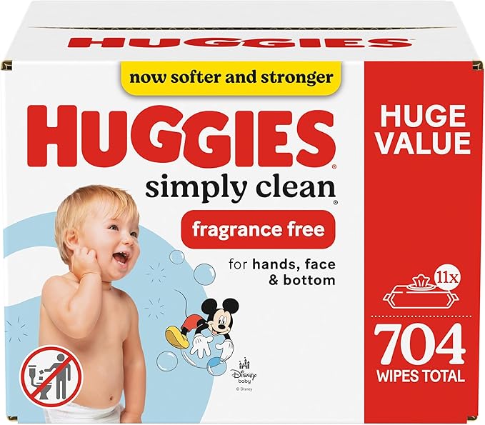 Huggies Simply Clean Unscented Baby Wipes, 11 Flip Lid Packs (704 Wipes Total)