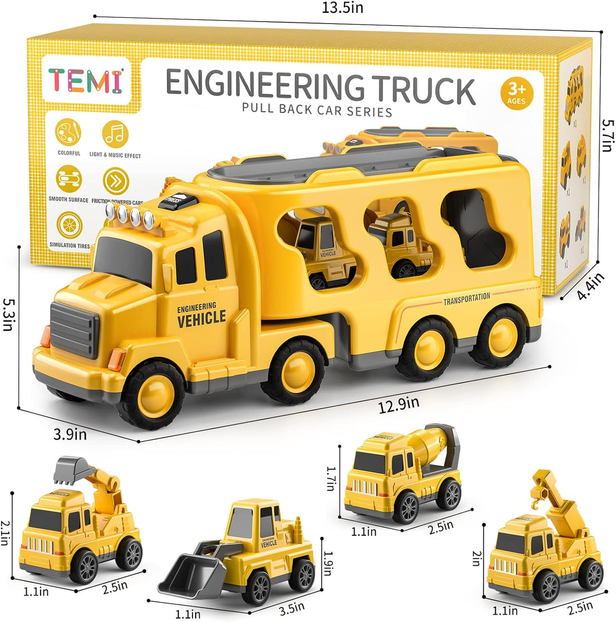 5-in-1 Construction Truck Toys for Boys and Girls Age 2 3 4 5 - Toddlers