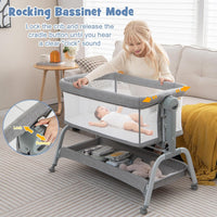 BABY JOY 4 in 1 Baby Bassinet with Mattress, Baby Bedside Sleeper w/Rocking Mode, 6 Adjustable Height, Mosquito Net & Lockable Wheels, Portable Baby Cradle Travel Crib w/Carry Bag (Light Grey)