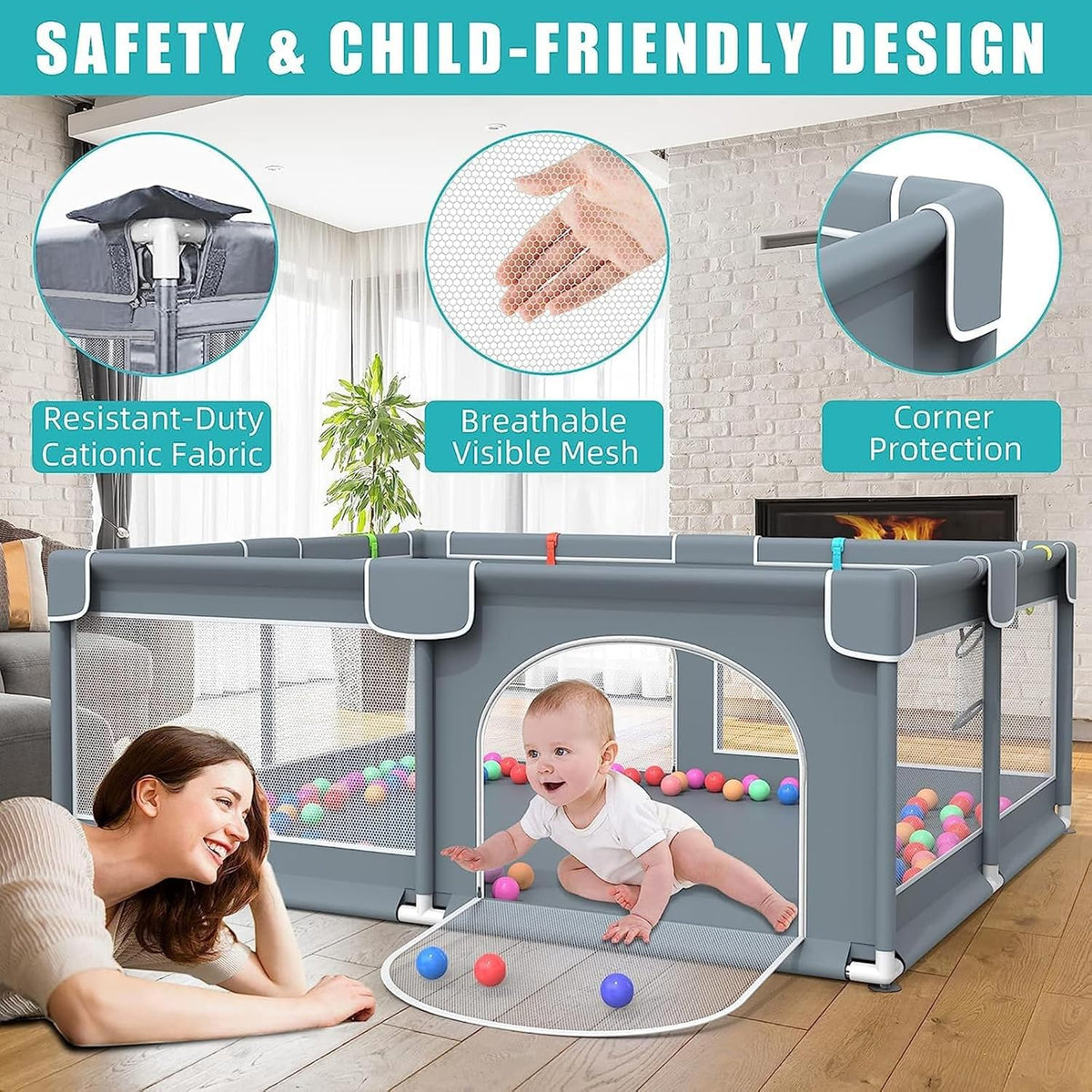 Extra Large Baby Playpen, GuanfeiTech 200 * 180cm Playyard Play Pens