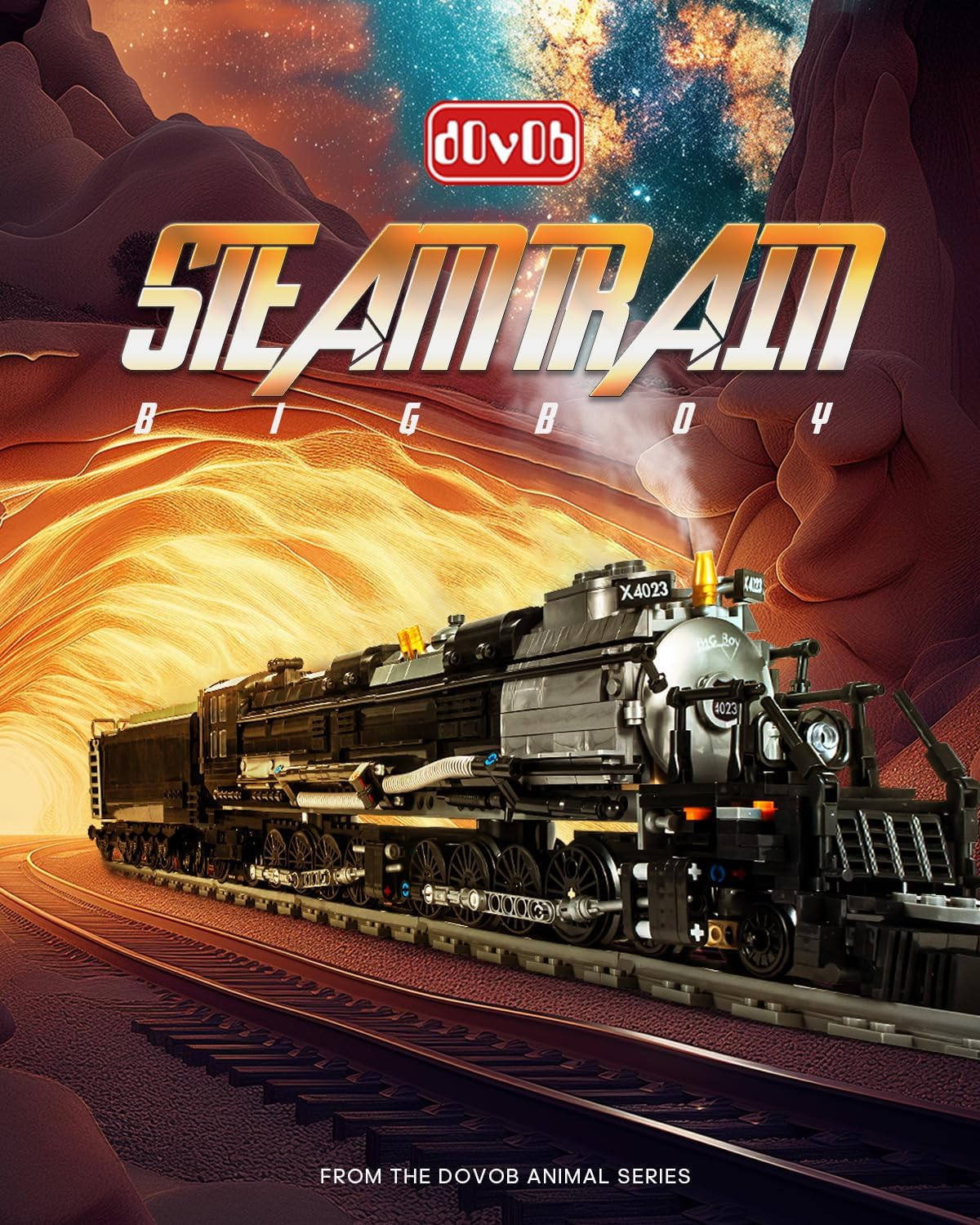 dOvOb Steam Train Big Boy Locomotive Building Kit with Train Track, Collectible Engineering Toys Display Set for Kids and Adult (1818 PCS)