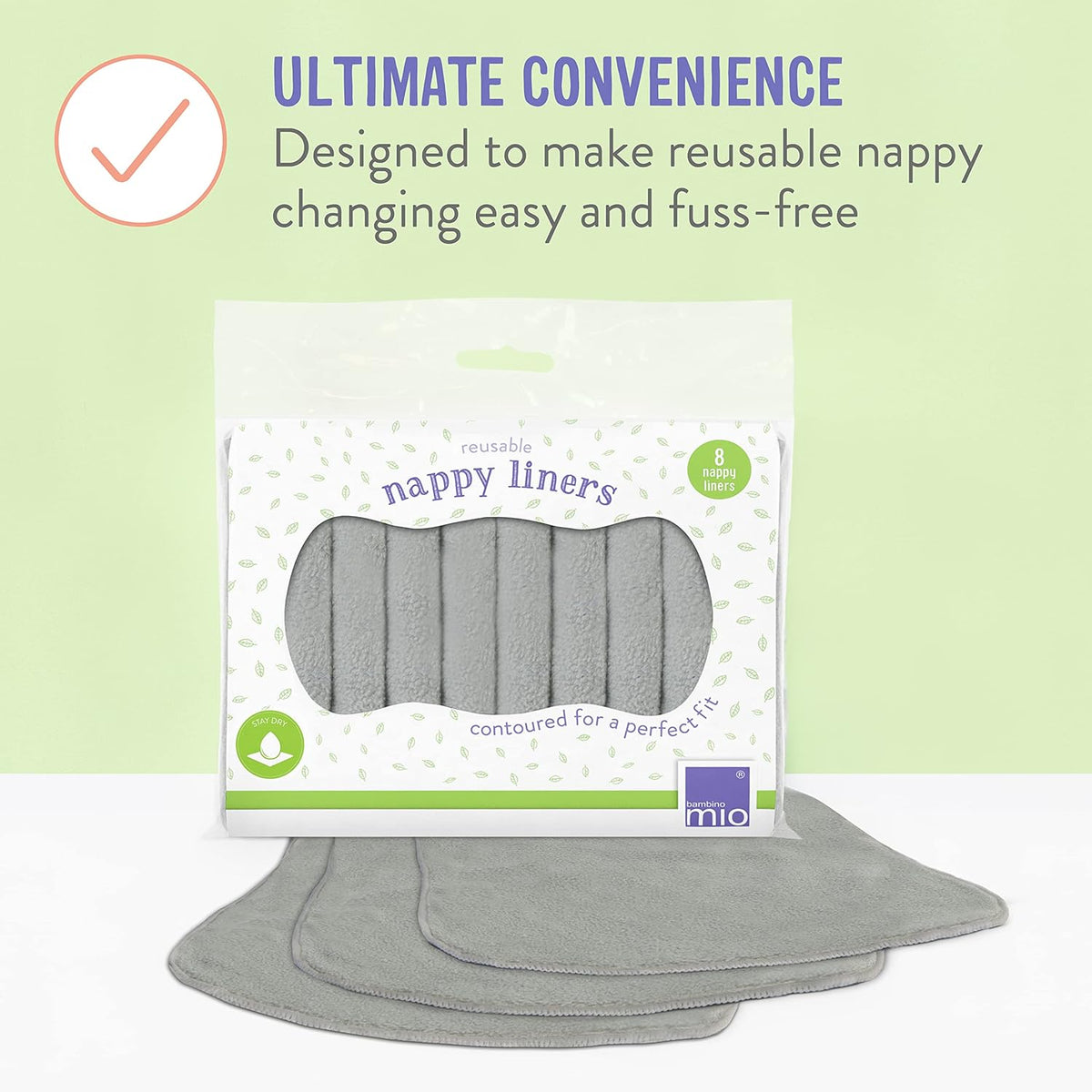 Bambini Mio, Revolutionary Reusable Nappy Liners - Washable Liners, Eco-Friendly and Chemical-Free, Pack of 8