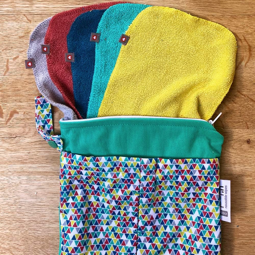 Close Popin Reusable Bamboo Wipes 10 x Washable Baby Wipes 20x15cm Colours Extra Soft Reusable for Baby's Hands Face, Bright