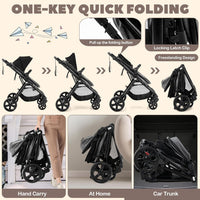 High Landscape Baby Stroller, 2 in 1 Convertible Baby Pram Jogger with Adjustable Canopy (Black)