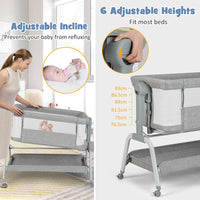 BABY JOY 4 in 1 Baby Bassinet with Mattress, Baby Bedside Sleeper w/Rocking Mode, 6 Adjustable Height, Mosquito Net & Lockable Wheels, Portable Baby Cradle Travel Crib w/Carry Bag (Light Grey)