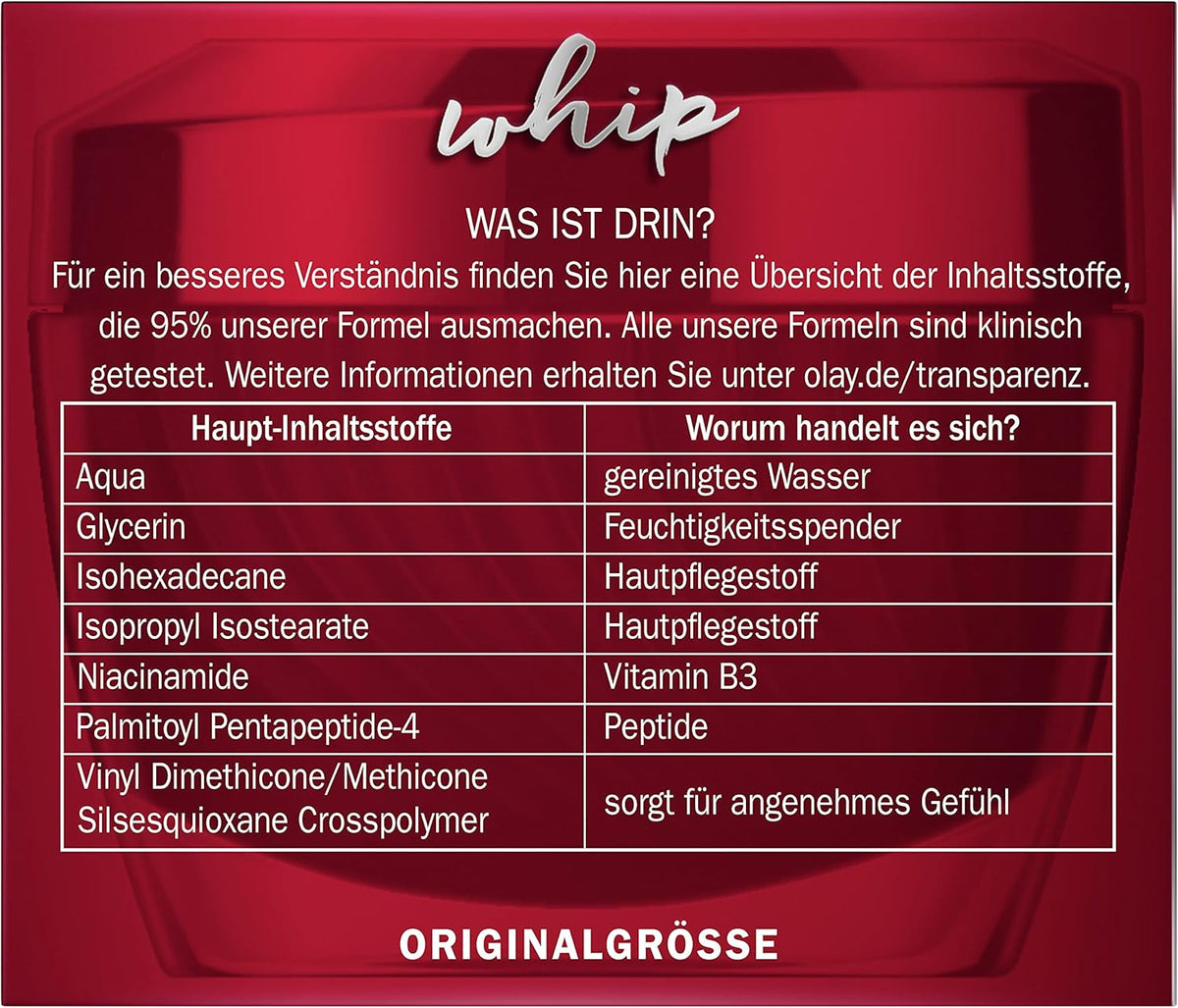 OLAY Regenerist Whip Day Cream, Moisturising Cream with Vitamin B3 and Peptides for Firmed and Protected Skin, 50 ml
