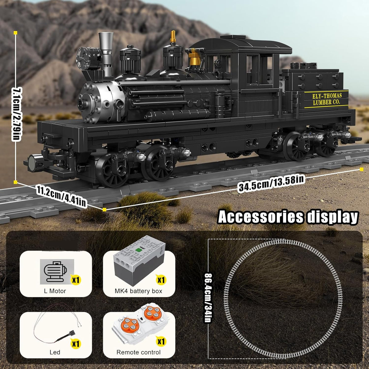 Mould King Shay Steam Locomotive Train Building Kit with Light, RC Train Model Set with Tracks, Display Model Toy for Adults (880 PCS)