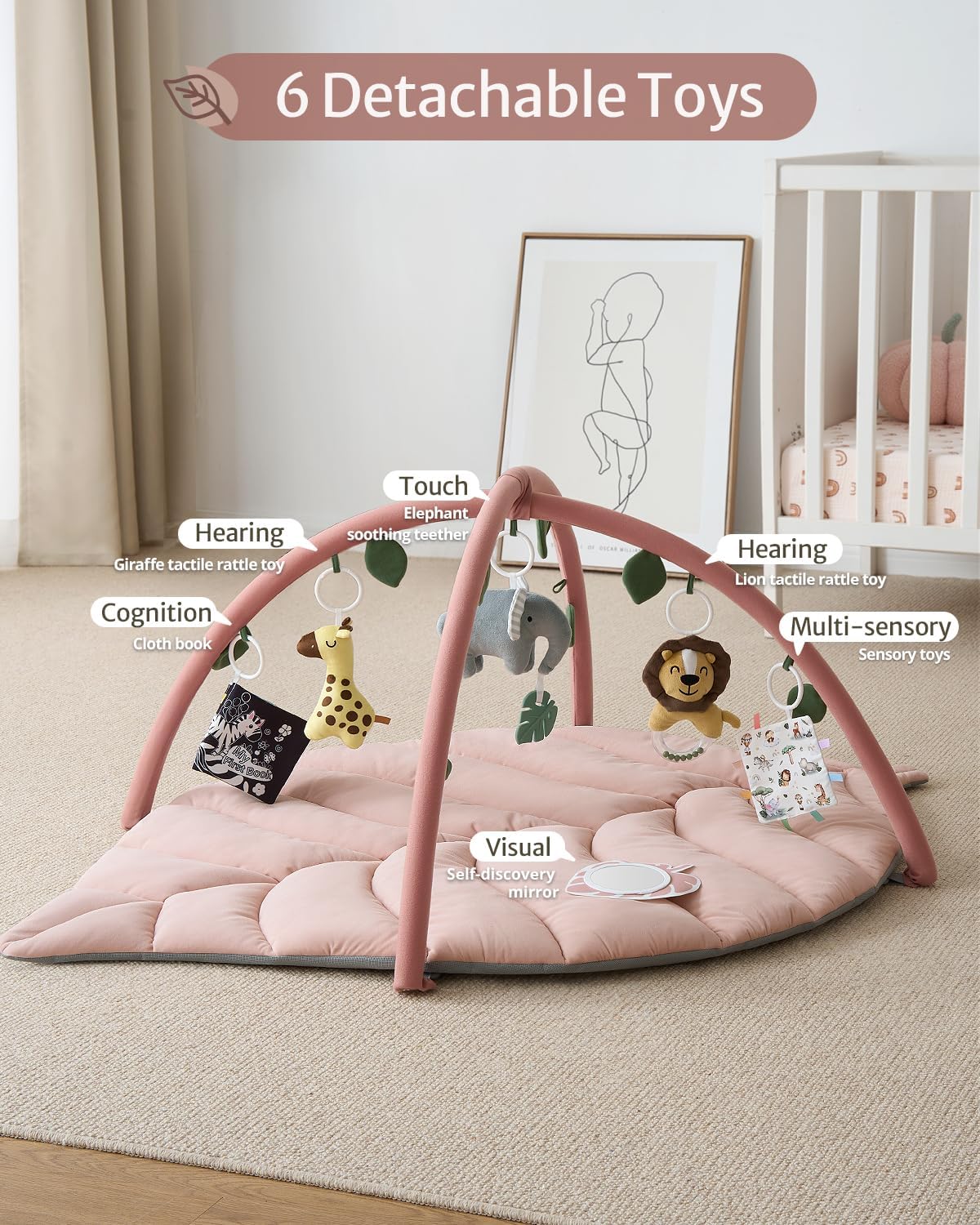 Blissful Diary Baby Play Gym & Activity Mat, Oversize Leaf Shaped Tummy Time Baby Play Mat