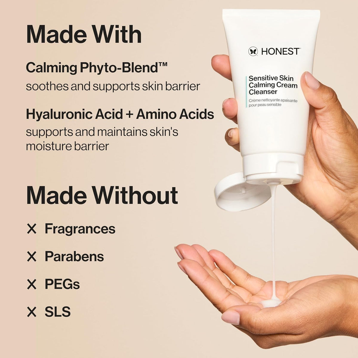 Honest Beauty Calm On Foaming Cream Cleanser for Sensitive Skin | Hyaluronic Acid + Calming Phyto-Blend | EWG Verified, Vegan + Cruelty Free | 4 fl oz