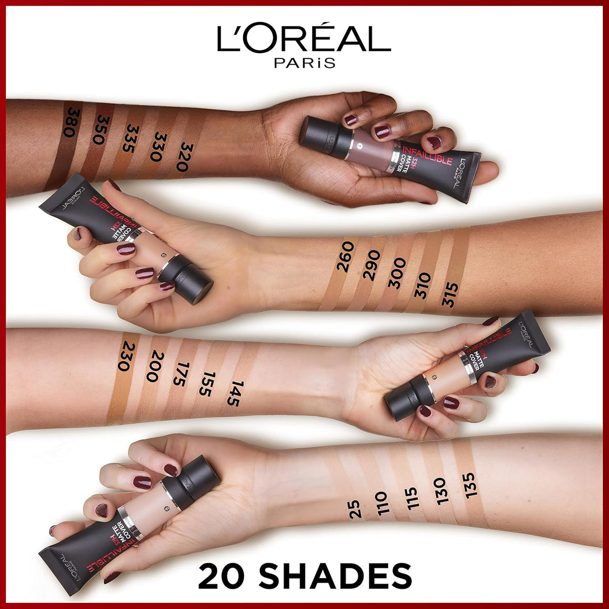 L'Oréal Paris Make-up, waterproof and long-lasting, matting, liquid foundation with high coverage, formula with 4% niacinamide, infaillible 32H matte cover, no. 350 warm, 1 x 30 ml