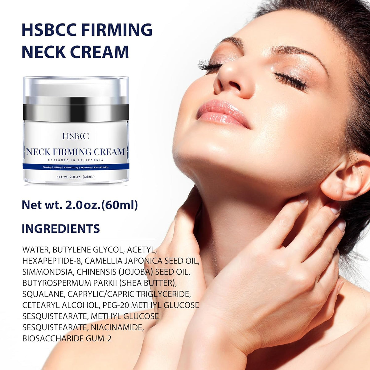 HSBCC Neck Cream for Tightening and Firming: Acetyl Hexapeptide-8 Retinol Shea Butter Niacinamide - Smoothes Wrinkles Skin Tighten and Lift Neck Cream (60ml)