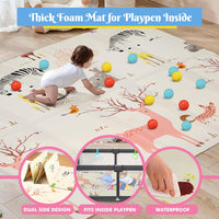 Large Baby Playpen with Foam Playpen Mat 127×127×68 CM-  4 Hand Grips, 40 Balls, Storage Bag and Basket - Grey