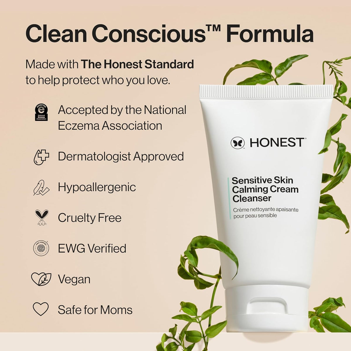 Honest Beauty Calm On Foaming Cream Cleanser for Sensitive Skin | Hyaluronic Acid + Calming Phyto-Blend | EWG Verified, Vegan + Cruelty Free | 4 fl oz