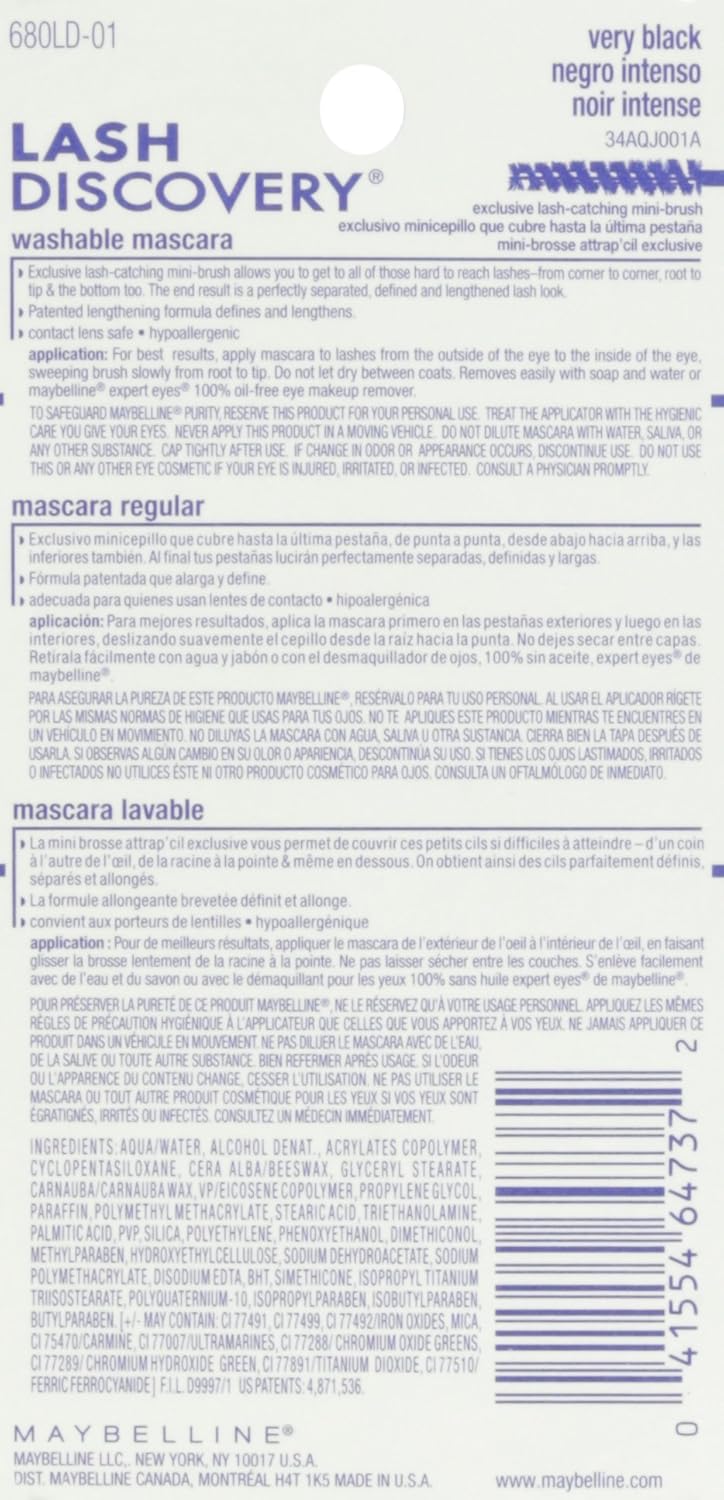 Maybelline New York Lash Discovery Mini-Brush Washable Mascara, Very Black, 0.16 fl. oz. (Pack of 2)