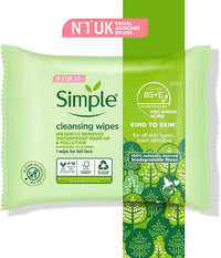 Simple, Kind to Skin, Biodegradable Cleansing Wipes with Vitamin B5, Vitamin E and Pro Amino Acids, 25 Pack