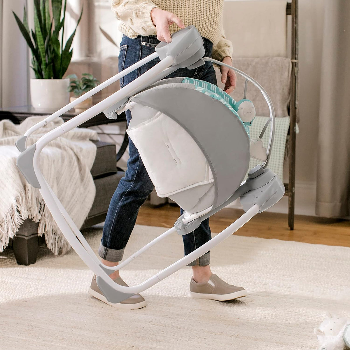 Ingenuity Ity by Swingity Swing Easy-Fold Portable Baby Swing, 0-9 Months Up to 20 lbs (Goji)