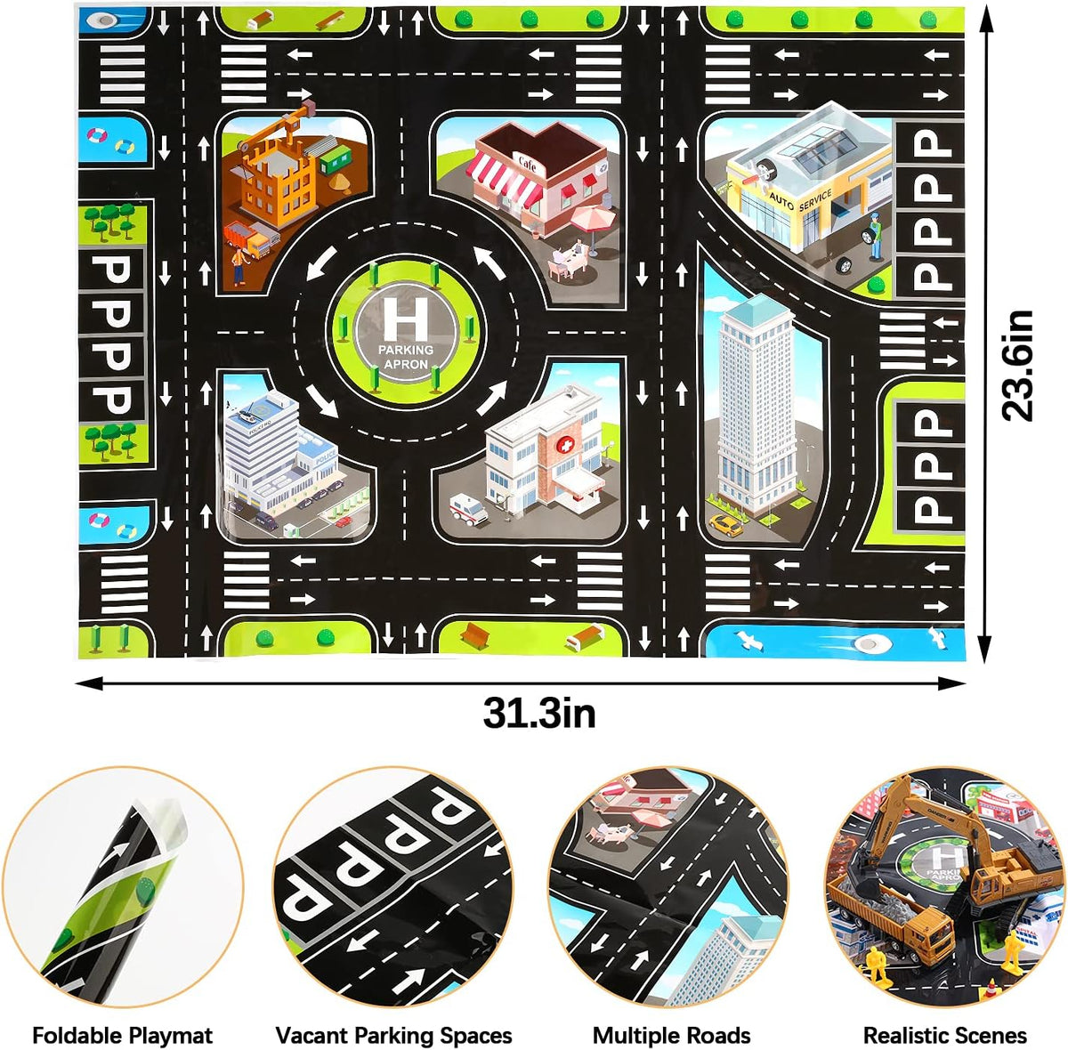 CUTE STONE Construction Vehicles Playset with Playmat