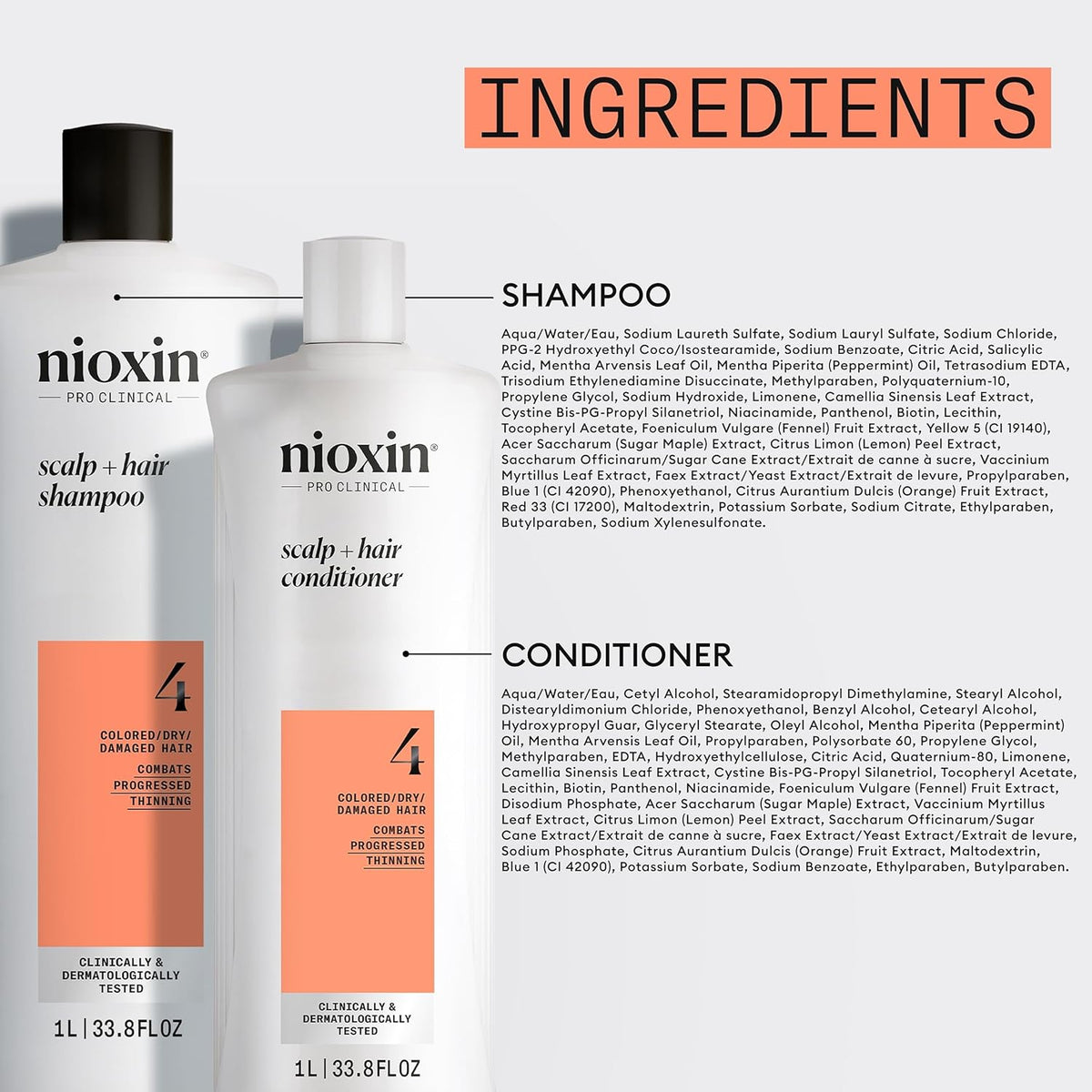 Nioxin Shampoo & Conditioner Liter Duo Sets | Prepacks with Pumps Included | Systems 1-4 | For Natural, Colored, & Damaged Hair with Light to Progressed Thinning | Strengthen & Boost Hair Density